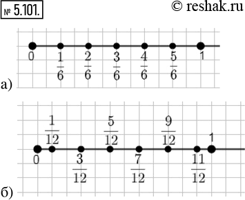  5.101.       :) 1/6, 2/6, 3/6, 4/6, 5/6;   ) 1/12, 3/12, 5/12, 7/12, 9/12,...