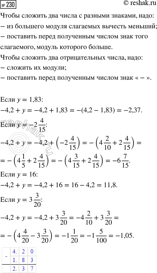  230.    -4,2 + ,   = 1,83;  = -2 4/15;  = 16;  = 3...