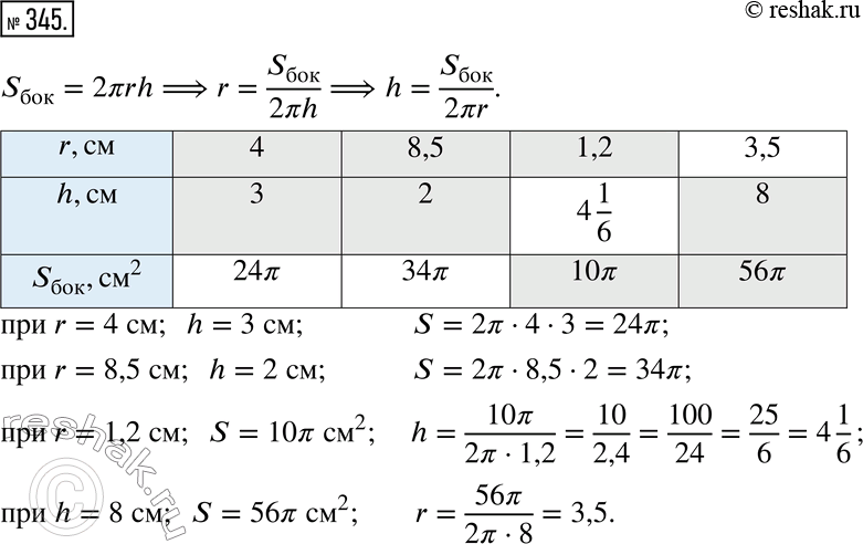  345.  ,  r    , h   ,  S_    ...