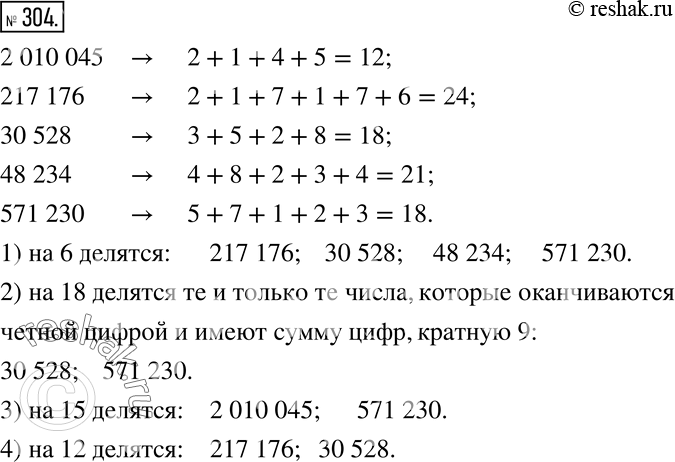  304.   2 010 045, 217 176, 30 528, 48 234, 571 230  ,  :1)  6;    2)  8;    3)  15;   4) ...