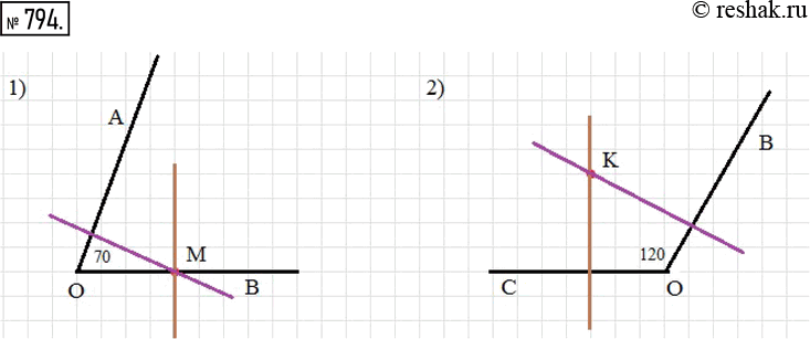  794. 1)   AOB,  70^.    OB  M     ,    OAB.2)   COB, ...