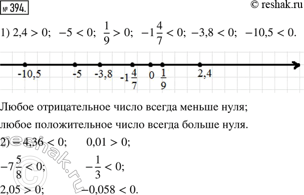  394. 1)	     : 2,4; -5; 1/9; -1 4/7; -3,8; -10,5.    .  .2)    : -4,36; 0,01; -7...