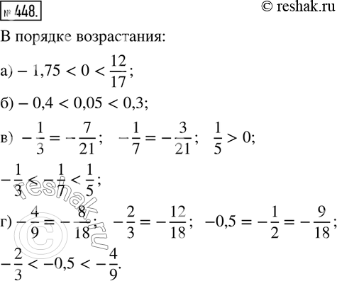  448.     .     :) 0; -1,75; 12/17;   ) 0,3; -0,4; 0,05;  ) -1/7;  1/5; -1/3;    ) -4/9;...