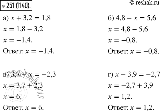  251.  :)  + 3,2 = 1,8; ) 4,8 -  = 5,6; ) 3,7 -  = -2,3;)  - 3,9 =...