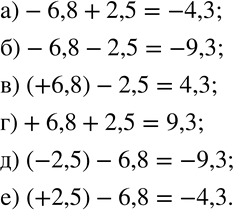  182.   :)-6,8+2,5; )-6,8-2,5; ) (+6,8)-2,5; )+6,8+2,5; ) (-2,5)-6,8; ) (+2,5)-6,8....