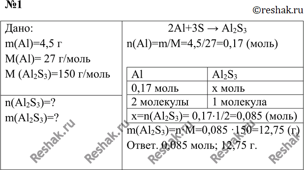  1.    2l + 3S = Al2S3       Al2S3,     4,5  .:m(Al)=4,5 M(Al)= 27...