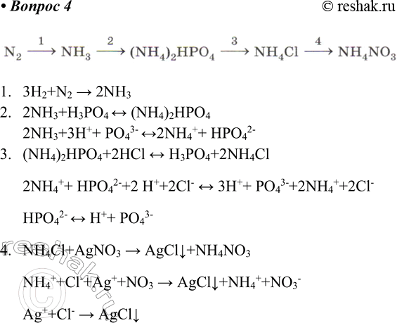  4   ,   ,   ,       .1.	3H2+N2 > 2NH32.	2NH3+H3PO4 -...