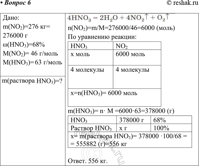  6   68%-  ,     276  (. .)   (IV).:m(NO2)=276 = 276000 w(HNO3)=68%M(NO2)= 46...